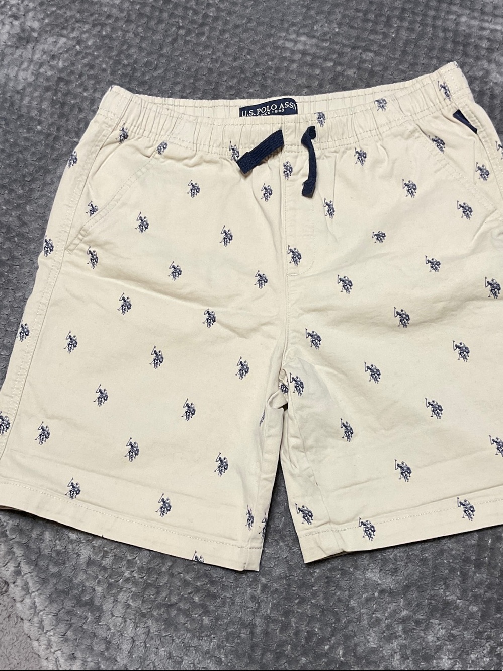 U.S. Polo Assn. Cream Shorts with Navy Polo Embroidery